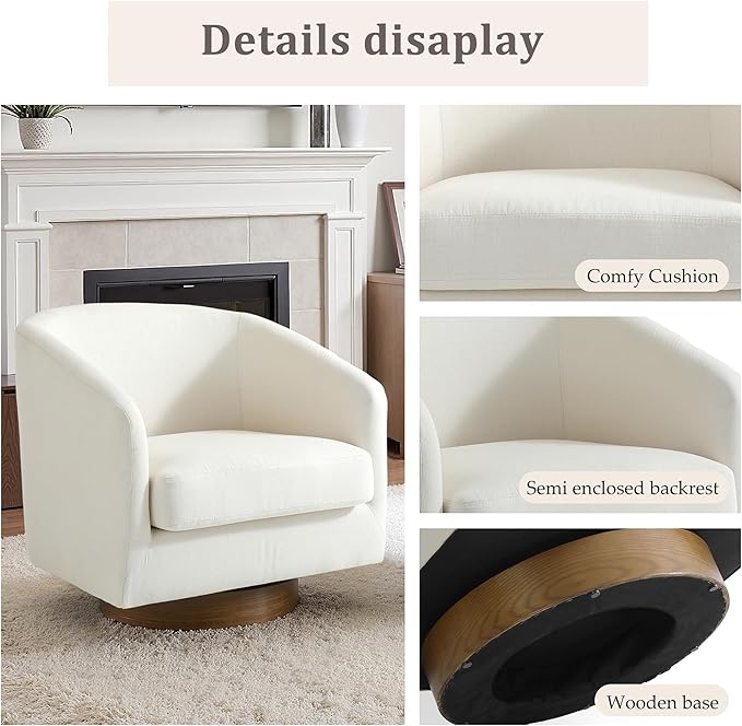 Lumibee Swivel Accent Chairs Set of 2, Chenille Fabric Swivel Barrel Chairs for Living Room, Modern Comfy Upholstered Round Armchairs Single Sofa Chairs for Bedroom, Club-Beige