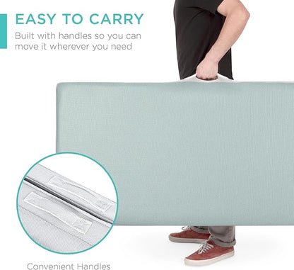 Best Choice Products 4in Portable Twin-Size Mattress, Tri-Fold Mattress for Camping, Guest, Toddler, Foam Plush w/Carry Case - Seafoam