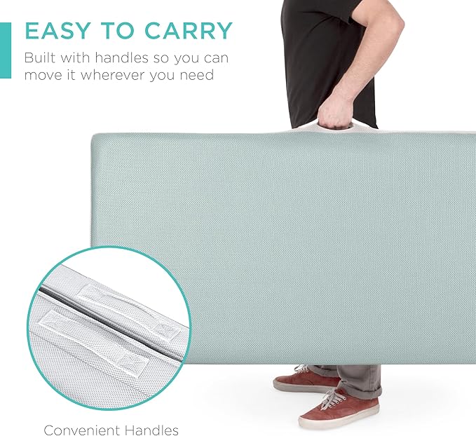 Best Choice Products 4in Portable Full-Size Mattress, Tri-Fold Mattress for Camping, Guest, Toddler, Foam Plush w/Carry Case - Seafoam