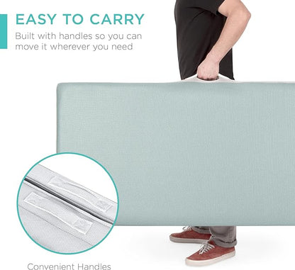 Best Choice Products 4in Portable Queen-Size Mattress, Tri-Fold Mattress for Camping, Guest, Toddler, Foam Plush w/Carry Case - Seafoam