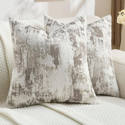 FUTEI Coffee White Decorative Throw Pillow Covers 18x18 Inch Set of 2,Soft Faux Cashmere Jacquard - Textured & Cozy Cushion Case,Modern Home Decor for Couch Bed Living Room
