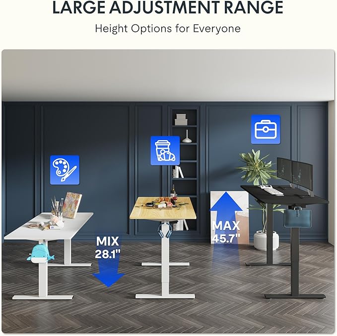 FLEXISPOT One-Piece Electric Standing Desk, 48 x 24 Inches Adjustable Desk with Seamless Desktop, Memory Controller Height Adjustment (White Frame + Maple Desktop, 2 Packages)