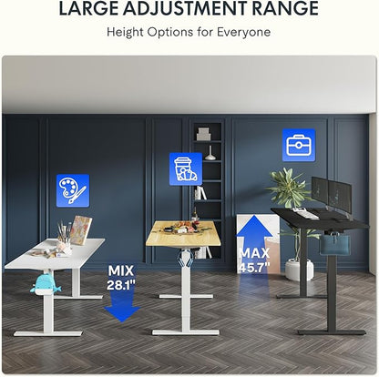 FLEXISPOT One-Piece Electric Standing Desk, 48 x 24 Inches Adjustable Desk with Seamless Desktop, Memory Controller Height Adjustment (White Frame + Maple Desktop, 2 Packages)