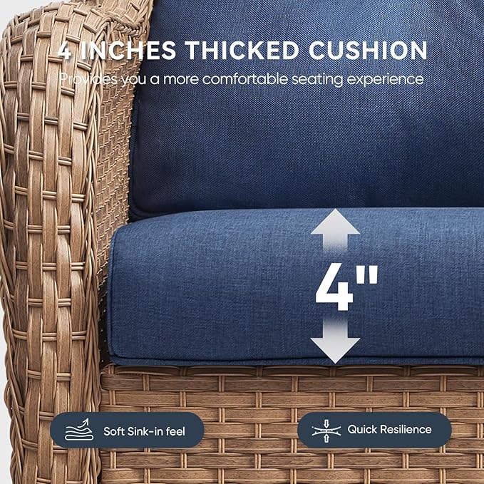 8-Piece Outdoor Patio Cushion Set - Fade & Water Resistant with Removable Olefin Cover, 22x24x4 Inch Memory Foam Cushions for Wicker Sectional Sofa – Blue/Regular