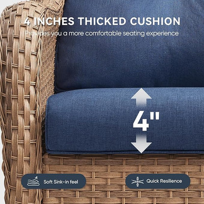 8-Piece Outdoor Patio Cushion Set - Fade & Water Resistant with Removable Olefin Cover, 22x24x4 Inch Memory Foam Cushions for Wicker Sectional Sofa – Blue/Crescent