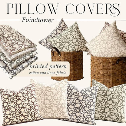 Foindtower Set of 2 Decorative Neutral Floral Throw Pillow Covers Accent Farmhouse Cushion Covers Boho Lumbar Pillowcase for Couch Sofa Bedroom Living Room Home Decor,12×20 Inch,Rustic Gray
