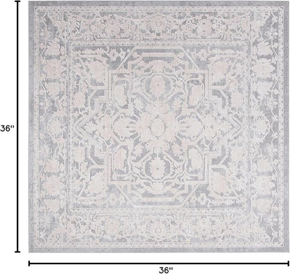 SAFAVIEH Area Rug 3' Square - Reflection Collection - Light Grey & Cream, Non-Shedding & Easy Cleaning, Ideal for Foyer, Living Room, Bedroom (RFT665C)