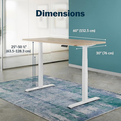 Vari ComfortEdge 60x30 Inch Adjustable Electric Standing Desk – Sit Stand VariDesk with Memory Presets, Sloped Edge, 200 LB Capacity + Tool-Free Assembly (Light Wood)