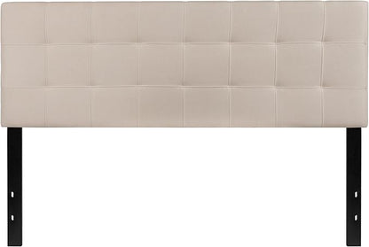 EMMA + OLIVER Quilted Tufted Upholstered Queen Size Headboard in Beige Fabric