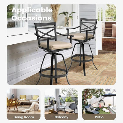 Pellebant 30" Sunbrella Outdoor Bar Stools 8 Pack, Aluminum Swivel Patio Bar Height Bar Stools with Back & Footrest, for Deck Lawn Garden(Canvas Antique Beige)