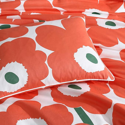 Marimekko - Duvet Cover Set, Super Soft Organic Bedding, Casual Home Decor (Unikko Orange, Full/Queen)