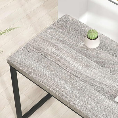 FOLUBAN Modern Home Office Desk, Industrial Vintage Computer Desk, Rustic Wood and Metal Study Writing Table, Simple Work Gaming PC Desks for Bedroom Living Room, Light Grey 53 Inch