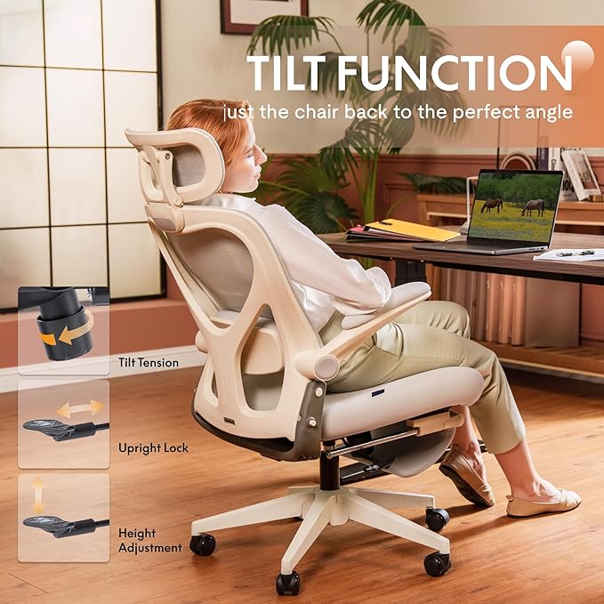 FLEXISPOT Foldex Ergonomic Office Chair, Folding Chair for Small Spaces with Lumbar Support, Flip-up Armrests, 3D Headrest, Desk Chairs with Footrest for Work,Video Game (Foam Seat, Green)