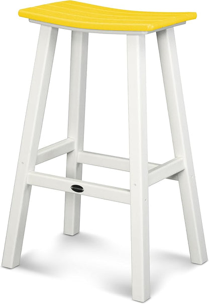 POLYWOOD 2012-FWHLE Contempo Bar Height Saddle Seat Barstool, White Frame, Lemon