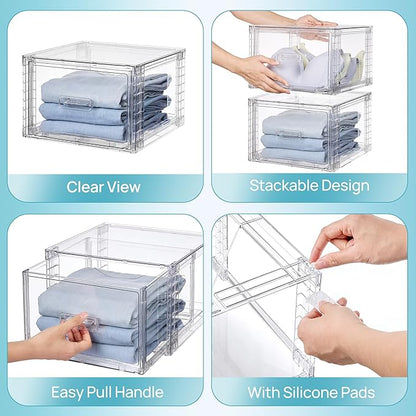 Vtopmart 9 Pack 18QT Clear Stackable Storage Drawers,Easily Assemble Closet Organizers,Plastic Storage Bins for Bathroom,Cabinet,Kitchen Pantry,Under Sink Organization(Medium)