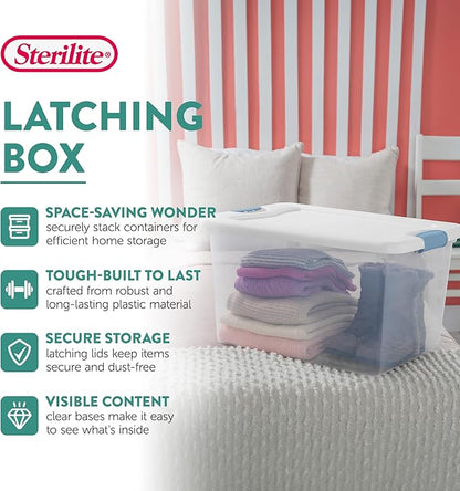 Sterilite 12-Pack Latching Box, Clear Plastic Storage Bins with Lids, 64 & 32 Quart - Heavy-Duty Organizing Containers for Closet and Office