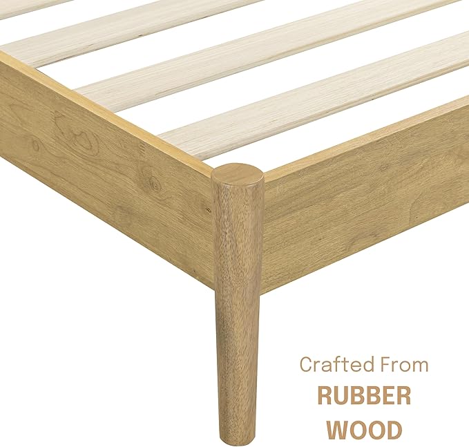 NTC Inno Wooden Bed Frame with Headboard, Solid Oak and Rubber Wood Foundation with Silent Slats and Wood Central Supports, 1000 Lb Capacity, Effortless Assembly, King - Sand