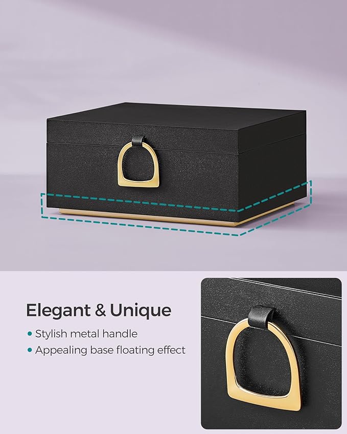SONGMICS 2-Layer Jewelry Box, Jewelry Organizer with Handle, Removable Jewelry Tray, Jewelry Storage, Floating Effect, 8.1 x 9.4 x 4.3 Inches, Christmas Gift, Black UJBC165B01
