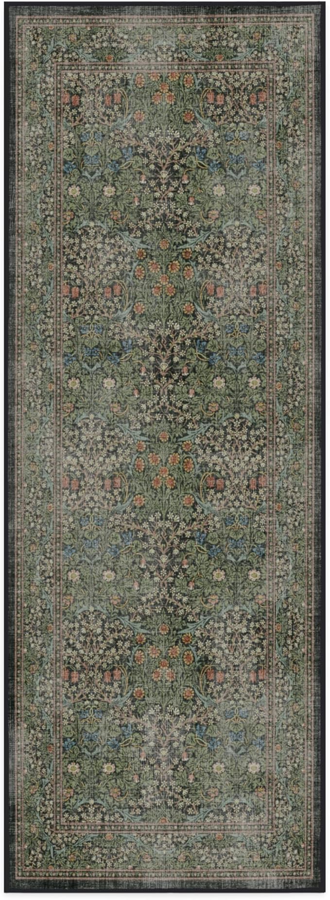 RUGGABLE x Morris & Co Machine Washable Runner Rug – Blackthorn Forest Green 2.5x7, Stain-Resistant, Non-Slip – Washable Rug for Hallway, Entryway, Living Room & Kitchen–with Standard Pad