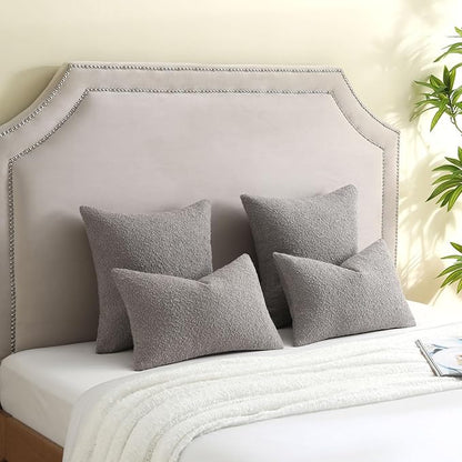 FUTEI Pack of 2 Light Grey Decorative Throw Pillow Covers 16x16 Inch Soft Cozy Solid Boucle Textured Cushion Case,Modern Home Decor for Couch Bed Living Room