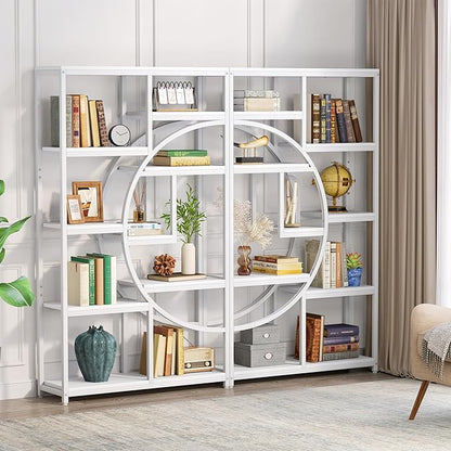 Tribesigns Bookshelf Industrial 5 Tier Etagere Bookcase, Freestanding Tall Bookshelves Display Shelf Storage Organizer with 9-Open Storage Shelf for Living Room, Bedroom (White, 2 Pack)