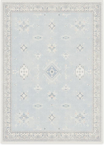 RUGGABLE Washable Vintage Area Rug – Verena Soft Blue 10x14, Stain-Resistant, Non-Slip – Large Machine Washable Rugs for Living Room, Bedroom, Hallway, Entryway & Office–with Cushioned Pad