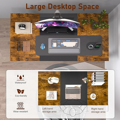 47inch Computer Desk with Deeper Carbon Fiber Desktop, Gaming Office Desk with Sturdy Metal Frame,Home Office Desk for Gaming, Working, Studying, Rustic Brown
