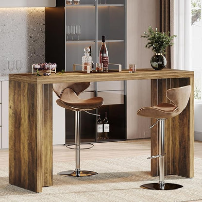 Tribesigns Home Bar Unit, 55.12-Inch Bar Table with a Spacious Tabletop, Modern Freestanding Mini Bar for Home Kitchen, Living Room, Balcony, Basement, Brown