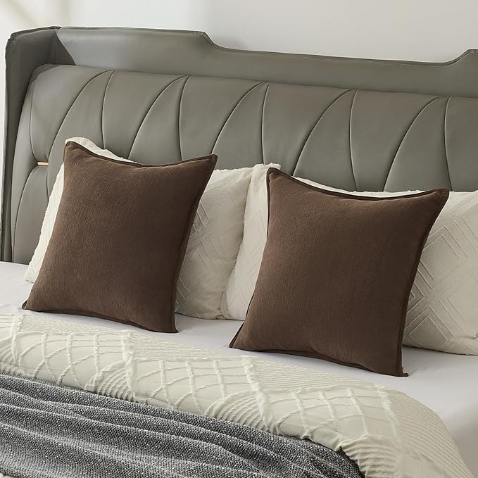 FUTEI Dark Coffee Chenille Throw Pillow Covers 12x20 Inch Set of 2,Edges Double-Stitched Lumbar Pillow Cases,Modern Home Decor for Couch Living Room