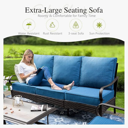Sophia & William Patio Furniture Set with Fire Pit Table, 4 PCS Metal Outdoor Conversation Set with Fire Pit Table, 2 Swivel Chairs,3-Seater Couch for Outdoor Seating, Backyard, Porch(Navy)