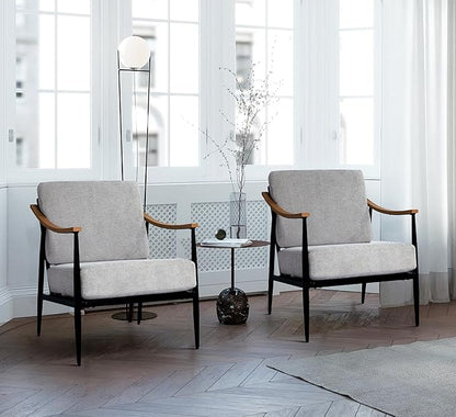 Modern Accent Chair for Living Room Bedroom Mid Century Arm Chair Upholstered Office Accent Chair Comfy Waiting Room Chair with Metal Frame, Grey