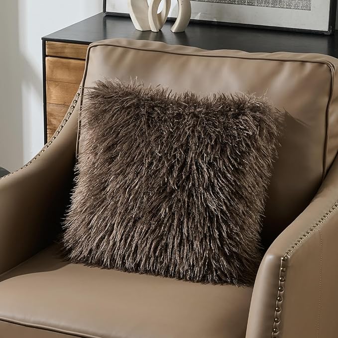 FUTEI Dark Coffee Decorative Throw Pillow Covers 18x18 Inch Set of 2,Soft Cozy Faux Fine Wool Textured Cushion Case,Modern Home Luxury Decor for Couch Bed Living Room