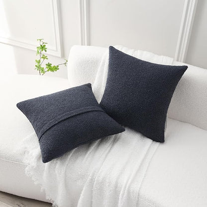 FUTEI Pack of 2 Navy Blue Decorative Throw Pillow Covers 20x20 Inch Soft Cozy Solid Boucle Textured Cushion Case,Modern Home Decor for Couch Bed Living Room