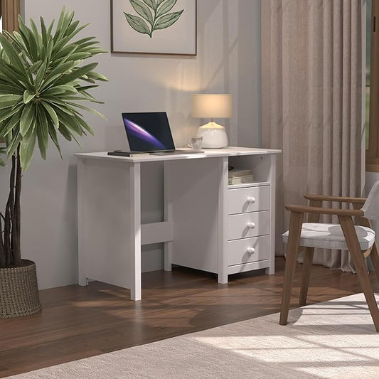 From the Tree Furniture Solid Wood Desk with Drawers – Compact Study Desk for Kids & Adults, Space-Saving Home Office Writing Table, Real Pine Construction