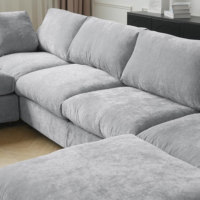 Cloud Couch Modular Sectional Sofa,100.5" U Shaped Couch, Oversized Convertible Wide Seater,3 Seater with 2 Ottomans for Living Room Set, Covers Washable&,Gray