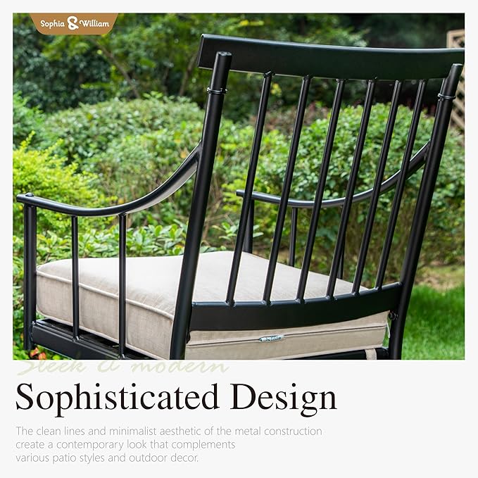 Sophia & William Metal Outdoor Dining Chairs with Seat Cushion, Black Patio Chairs Set of 6, Patio Bistro Conversation Furniture Set for Porch Yard Balcony, Load Capacity: 300lbs