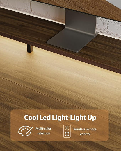 Electric Height Adjustable Standing Desk with Power Outlet and LED Light Strip, Sit to Stand, Ergonomic 48x24 Rising Desk with Memory Presets, Home Office Workstation, Computer Gaming Table, Walnut
