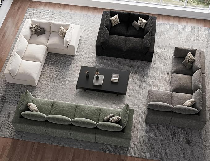120" Cloud Sectional Couch | Oversize Boneless Couches for Living Room | 4 Seater Modern L-Shape Sofa | Black