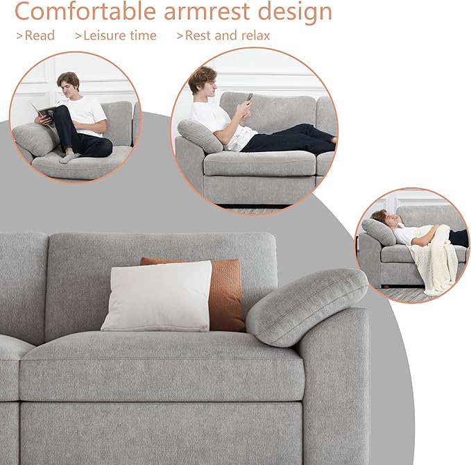 EASE MOOSE Oversized Sectional Modular Sofa,Modern Comfort L Shape Sectional Couch Wide Deep seat Couch for Living Room,Gray