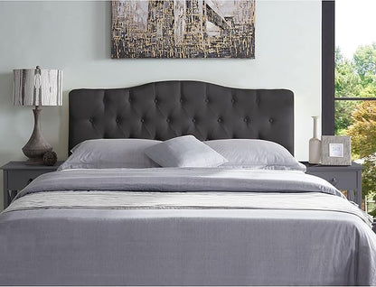 Naomi Home Cassandra Full Size Bed Headboard, Square Tufted, White Linen Fabric, Height Adjustable 42"-52", Metal Legs, Wall/Bed Mount