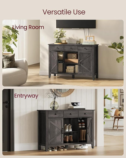 VASAGLE LIRY Collection - Buffet Cabinet, Coffee Bar Cabinet with 3 Drawers, Adjustable Shelves, Sideboard Storage with Cable Holes, Drawer Dividers, Antique Charcoal UBBK371B02V1