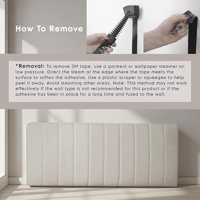 Hearth & Harbor Upholstered Queen Headboard - Easy Assemble Channel Stitched Headboard Queen Size - Wall Mounted Headboards with 3D Soundproof Wall Panels Peel & Stick Floating Headboards, Linen