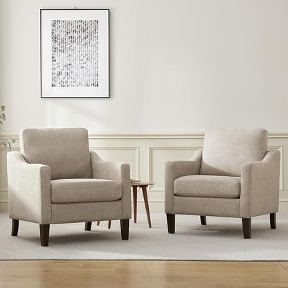 VKNOW Mid Century Modern Accent Chairs Set of 2, Upholstered Living Room Chairs Armchair for Bedroom, Comfy Reading Accent Chairs with Wood Legs for Living Room, Brown