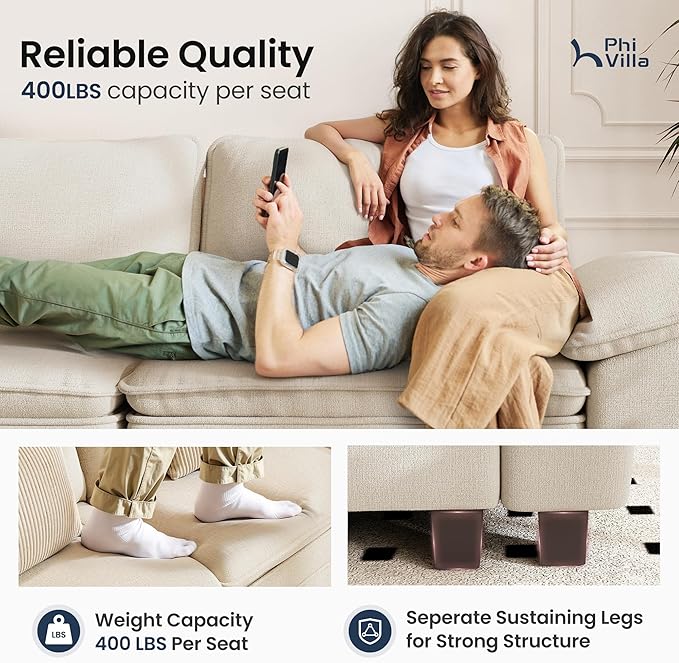 PHI VILLA Cloud Modular Couches Sets, 2 Pieces Comfy Sectional Sofa Set with Loveseat, 5-Seater Upholstered Couch for Living Room, Chenille Fabric, Beige