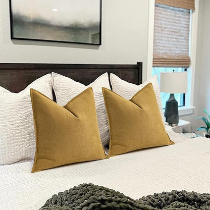 ZWJD Mustard Yellow Throw Pillow Covers 18x18 Set of 2 Chenille Pillow Covers with Elegant Design Soft and Luxurious Decorative Throw Pillows for Couch, Bed, and Home Decor