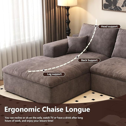 136.6'' L-Shaped Modern Modular Sectional Cloud Couch, 4-Seat Chenille Deep-Seat Sofa with Pillow for Living Room, Bedroom, Apartment, Camel
