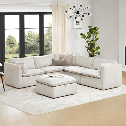 CHITA Luxury Oversized V-Shaped Sectional Sofa Couch, Premium Down Filled Cloud Modular Sectional, FSC Certified, 107''Width, 4 Seat and 1 Middle Corner for Living Room, Snow