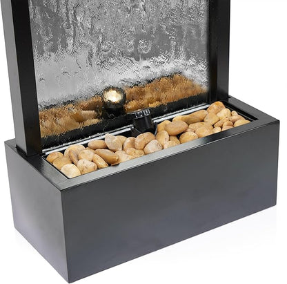 Alpine Corporation - Mirror Waterfall Fountain with Stones & Lights - Zen Indoor/Outdoor Decor for Office, Living Room, Patio, Entryway - 48 Inches (Silver)