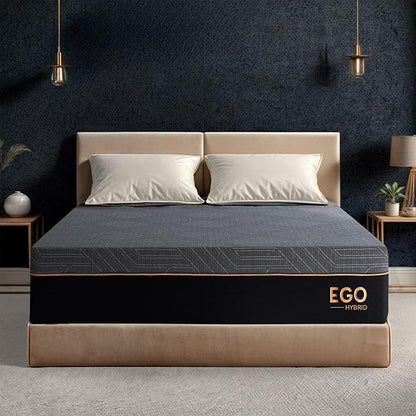 EGOHOME Hybrid Queen Mattress 12 Inch, Mattress with Cooling Cover, Comfort Foam & Pocket Spring Bed in a Box, Targeted Support Pressure Relief, CertiPUR-US Certified, Made in USA, 60x80x12 Black