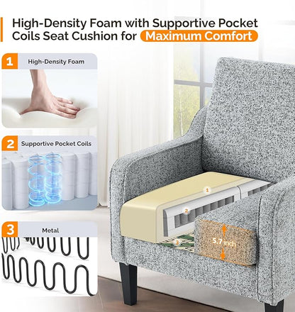 VINGLI Accent Chair for Living Room Chairs Reading Chair for Bedroom Chair Scooped Arm Chair Mid Century Modern Accent Chairs Upholstered Comfy Chair for Apartment, Waiting Room (2, Texture Gray)